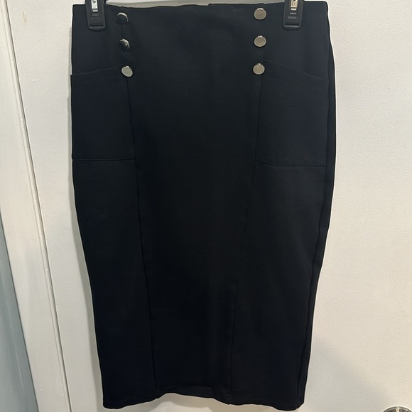 eShakti Zapelle EUC Black Midi Pencil Skirt with Silver Buttons and Pockets - Picture 4 of 9